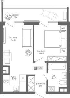2-комн., 36.03 м²