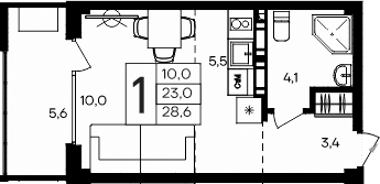 Студия, 23 м²