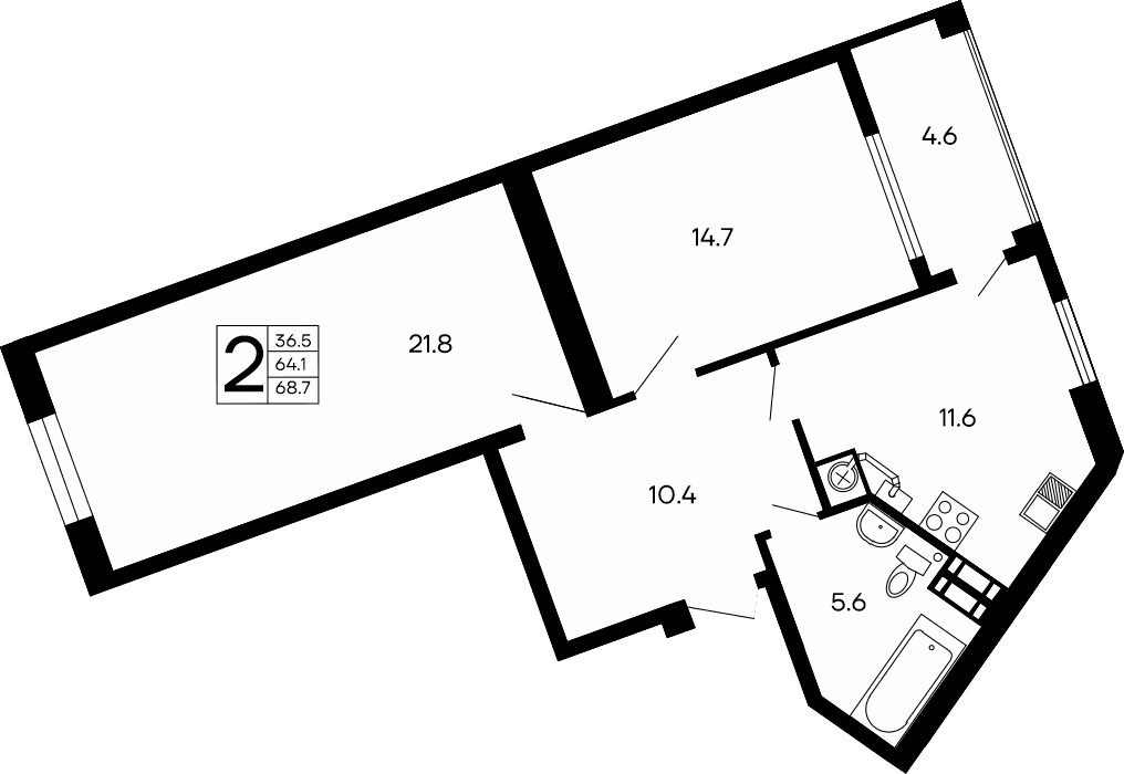 2-комн., 64.1 м²