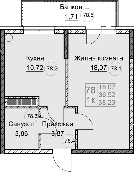 1-комн., 36.52 м²