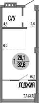 Студия, 29.1 м²