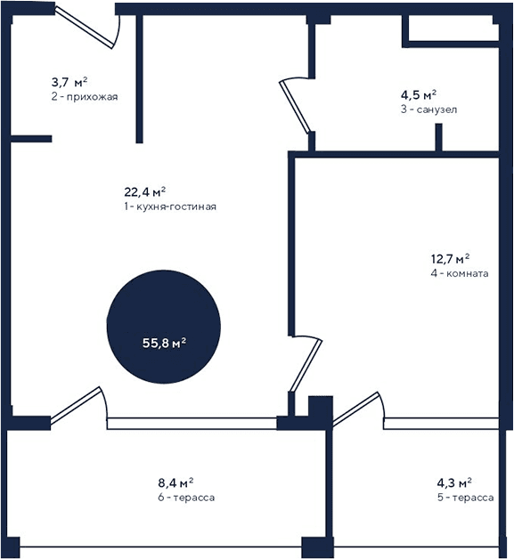2-комн., 43.1 м²