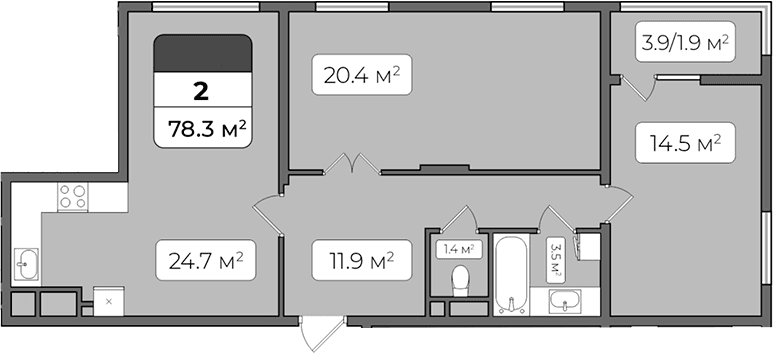2-комн., 76.4 м²