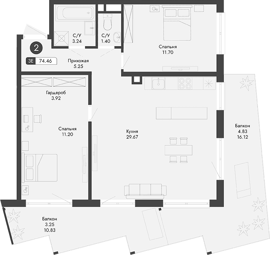 3-комн., 66.38 м²