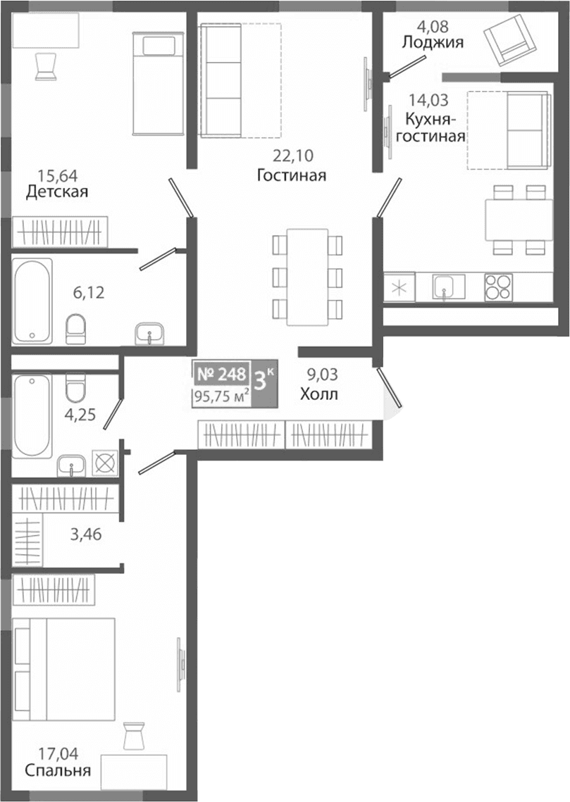 3-комн., 91.67 м²