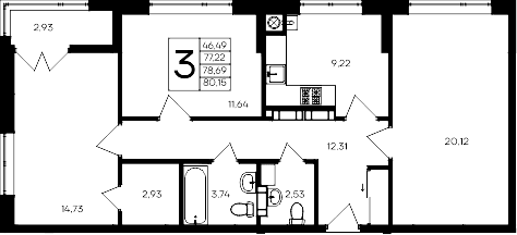 3-комн., 77.22 м²