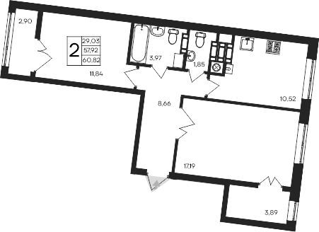2-комн., 57.92 м²