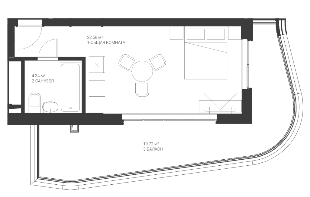 Студия, 26.92 м²