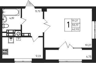 1-комн., 38.19 м²