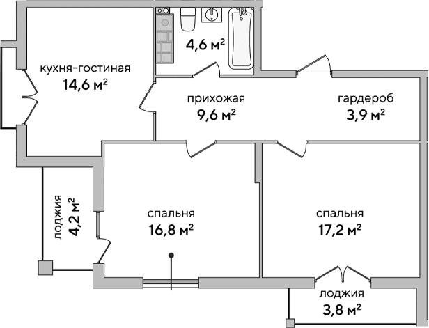 2-комн., 66.7 м²