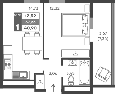 1-комн., 33.56 м²