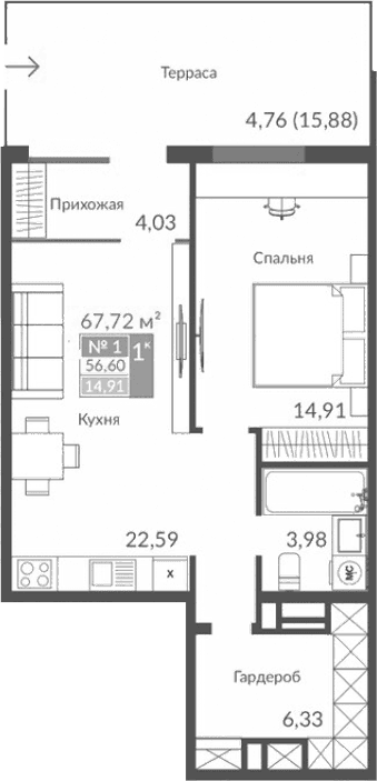 2-комн., 51.84 м²