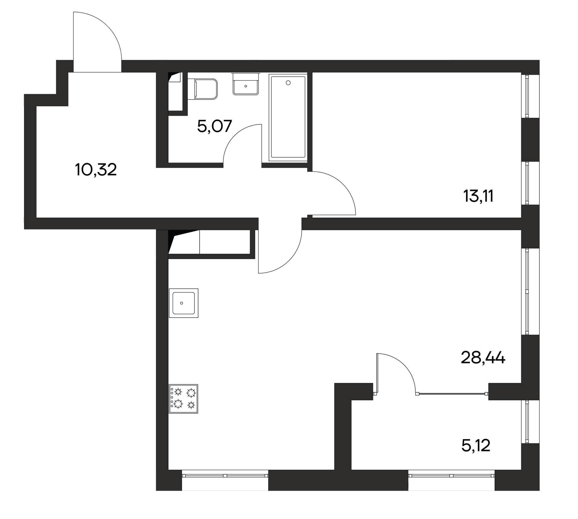 1-комн., 56.94 м²