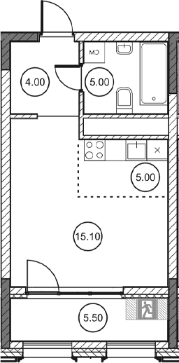 Студия, 29.15 м²