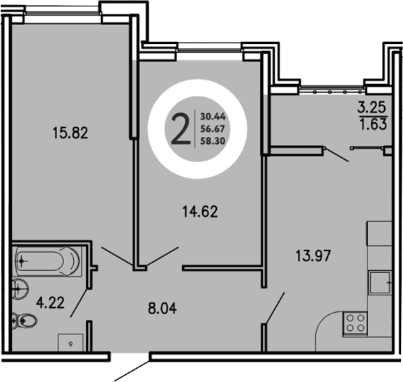 2-комн., 56.67 м²