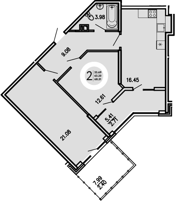 2-комн., 63.2 м²