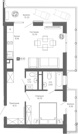 2-комн., 43.43 м²