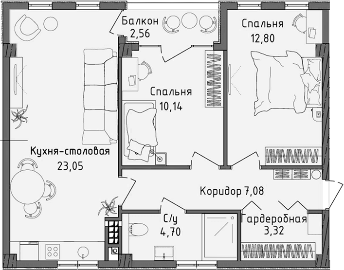 3-комн., 61.09 м²