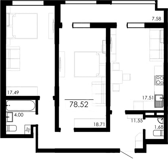 2-комн., 70.94 м²