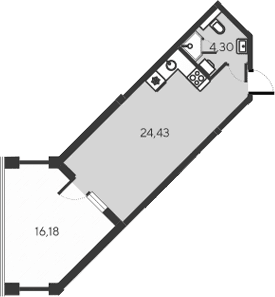 Студия, 28.73 м²