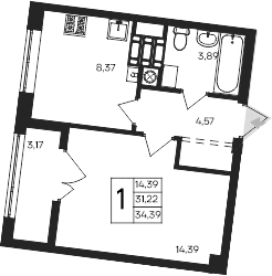 1-комн., 31.22 м²