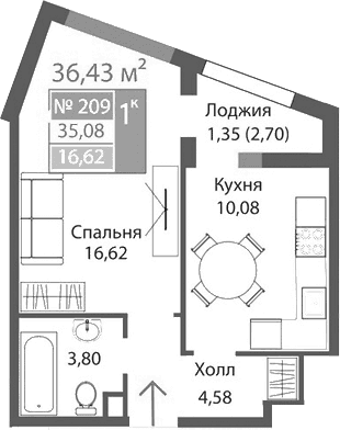 1-комн., 35.08 м²