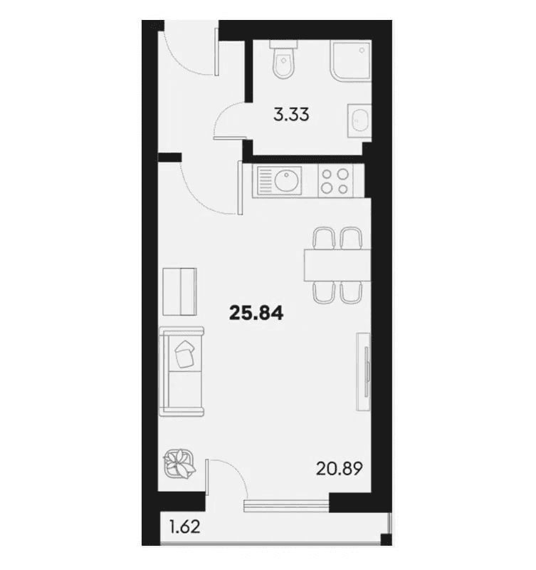 Студия, 24.22 м²