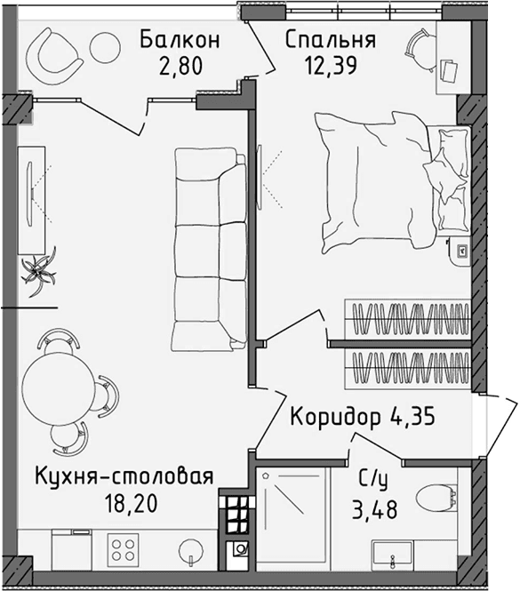 2-комн., 38.42 м²