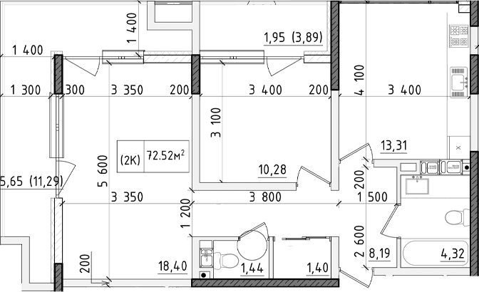 2-комн., 56.02 м²