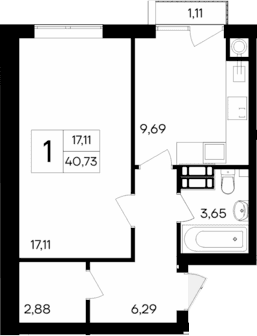 1-комн., 39.62 м²