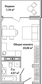 Студия, 26.1 м²