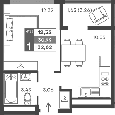 1-комн., 29.36 м²
