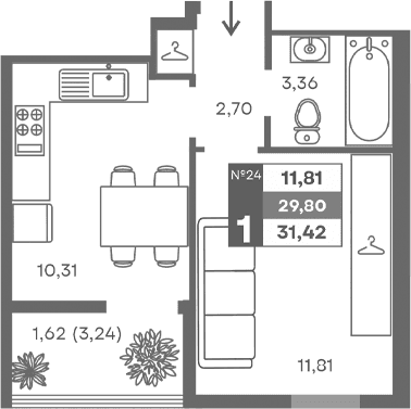 1-комн., 28.18 м²