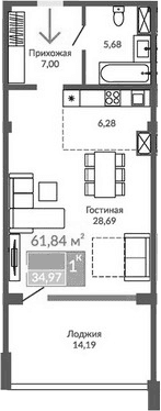 Студия, 47.65 м²