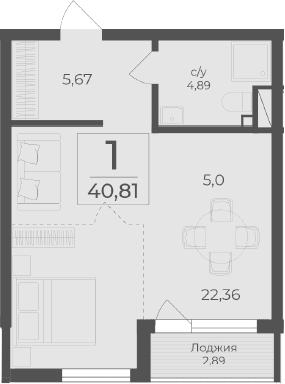 Студия, 37.92 м²
