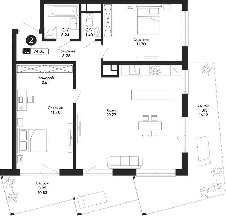 3-комн., 65.98 м²