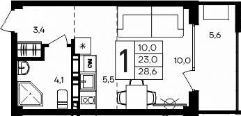 Студия, 23 м²