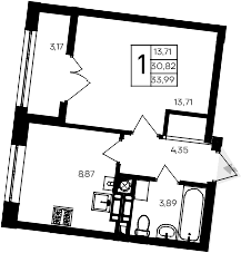 1-комн., 30.82 м²