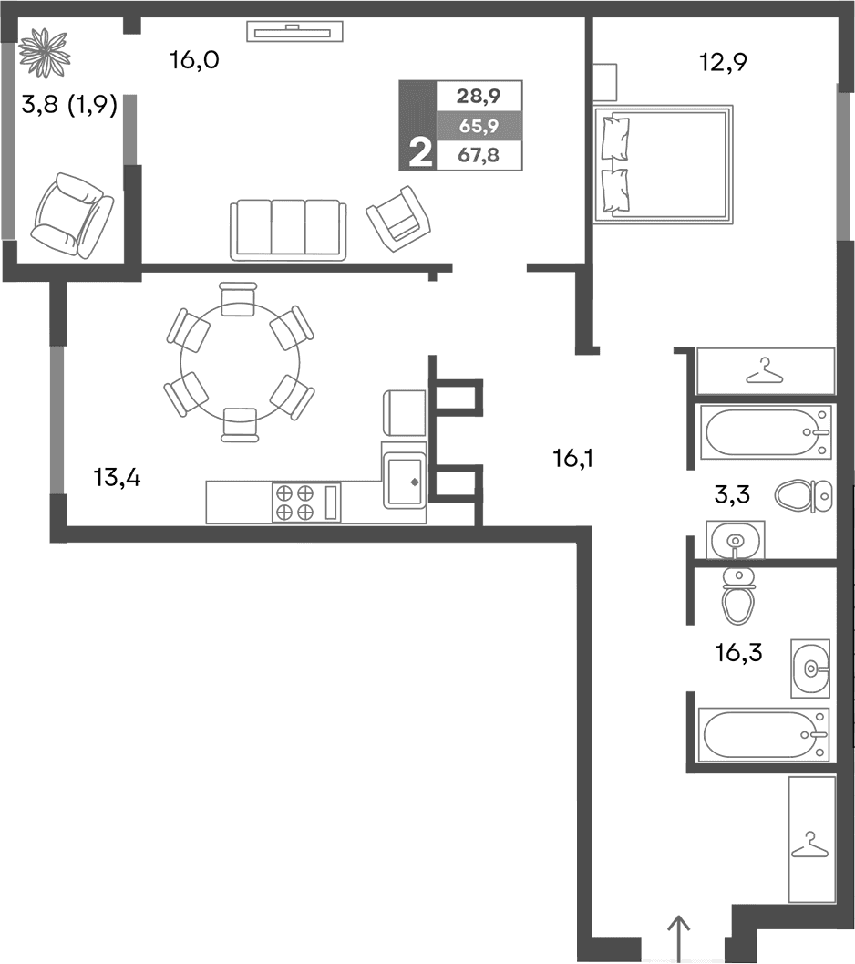 2-комн., 65.9 м²