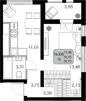 1-комн., 35.95 м²