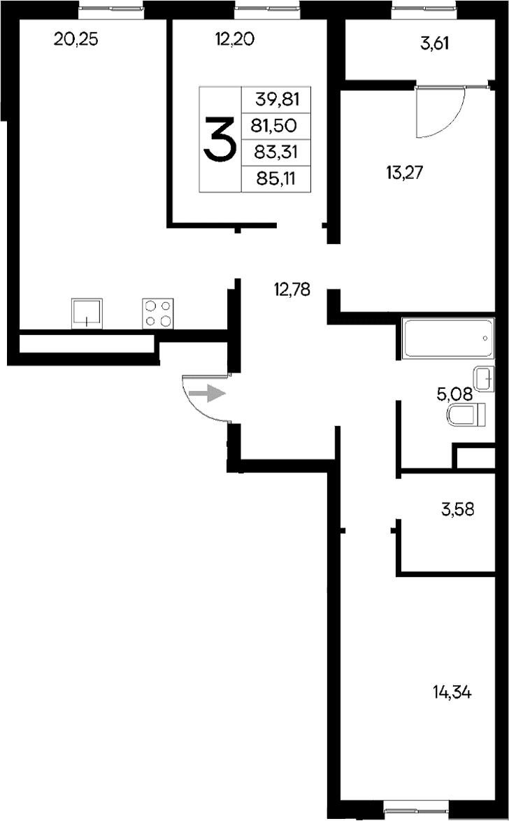 3-комн., 81.5 м²