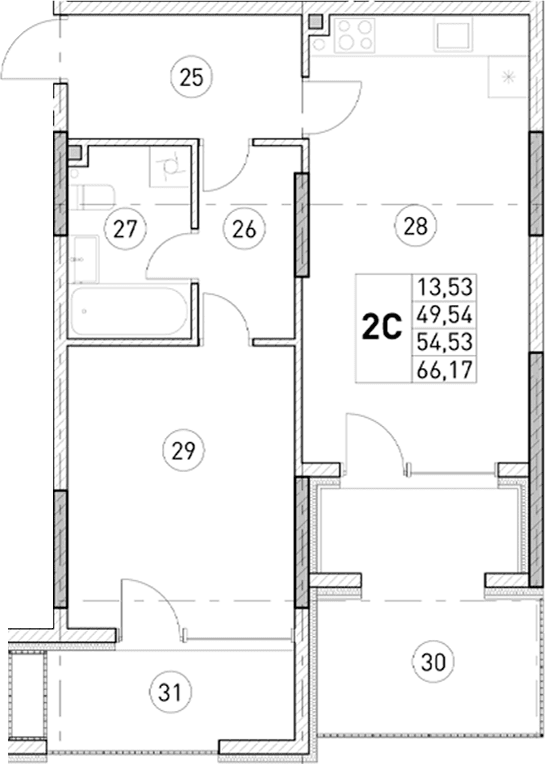 1-комн., 49.54 м²