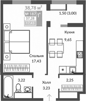 1-комн., 35.78 м²