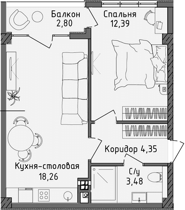 2-комн., 38.48 м²