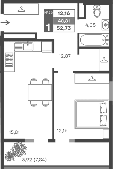 1-комн., 44.89 м²