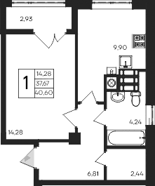 1-комн., 37.67 м²