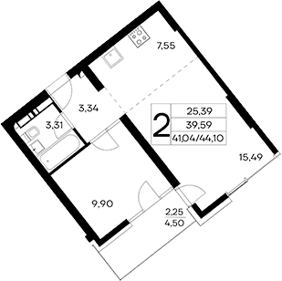 2-комн., 41.85 м²