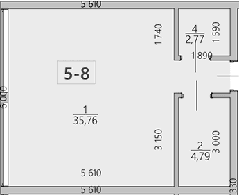 Студия, 43.3 м²