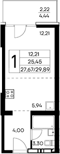 Студия, 27.67 м²