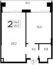 1-комн., 45.5 м²
